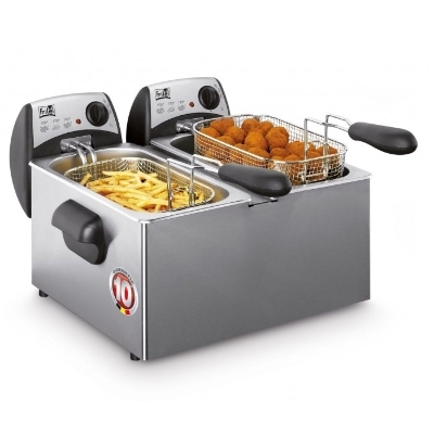 Friteuses Friteuse double 2x3l couvercle inox Van Ratingen