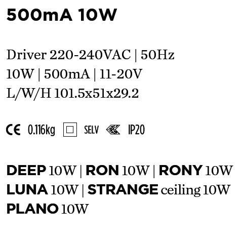 LED allimentations DRIVER 500mA 10W 220-240VAC 11-20V WEVER & DUCRE