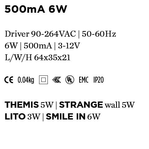 LED allimentations DRIVER 500mA 6W WEVER & DUCRE