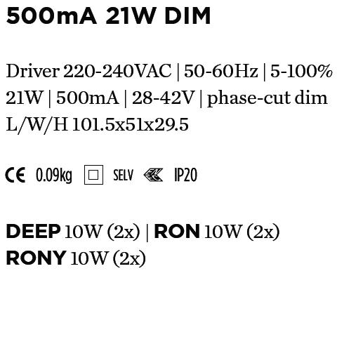 LED allimentations DRIVER DIM 500mA 21W 28-42V WEVER & DUCRE