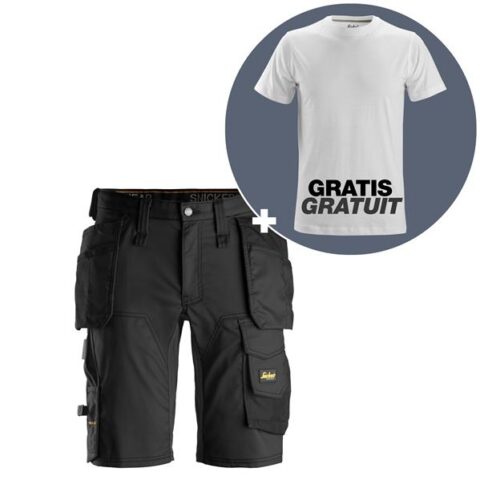 Vêtements de travail AW Short Stretch PH noir T44 + t-shirt Snickers workwear